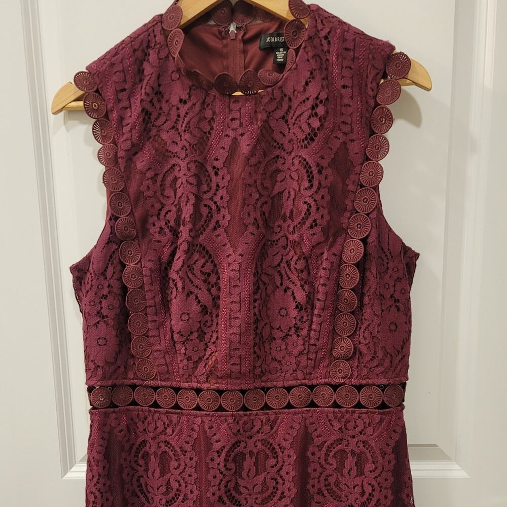 Jodi Kristopher Deep Cherry Red Lace Dress